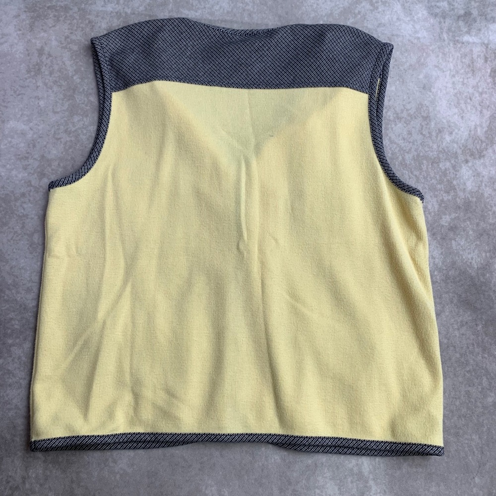 Napa Valley Womens Large Yellow Ribbed Patchwork Zip Up Vest Floral Kitschy L - Picture 5 of 7